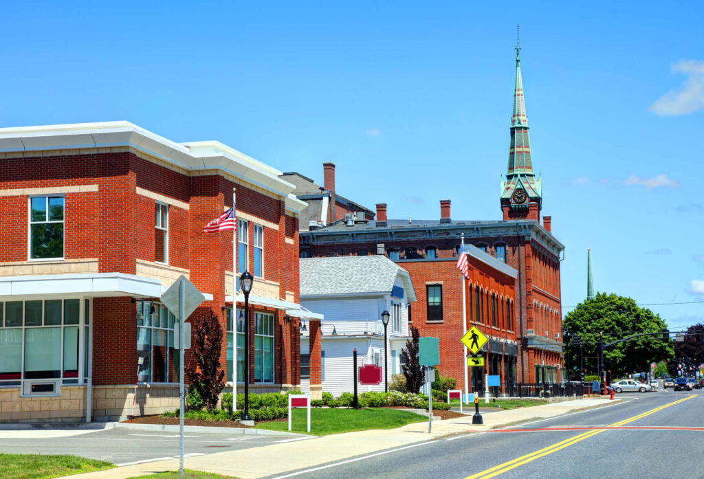 Natick Massachusetts - Brick buildings on main street in downtown Natick
