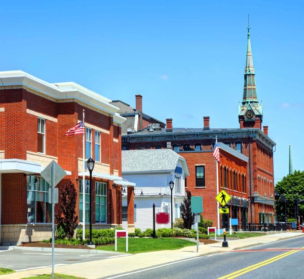Natick Massachusetts - Brick buildings on main street in downtown Natick