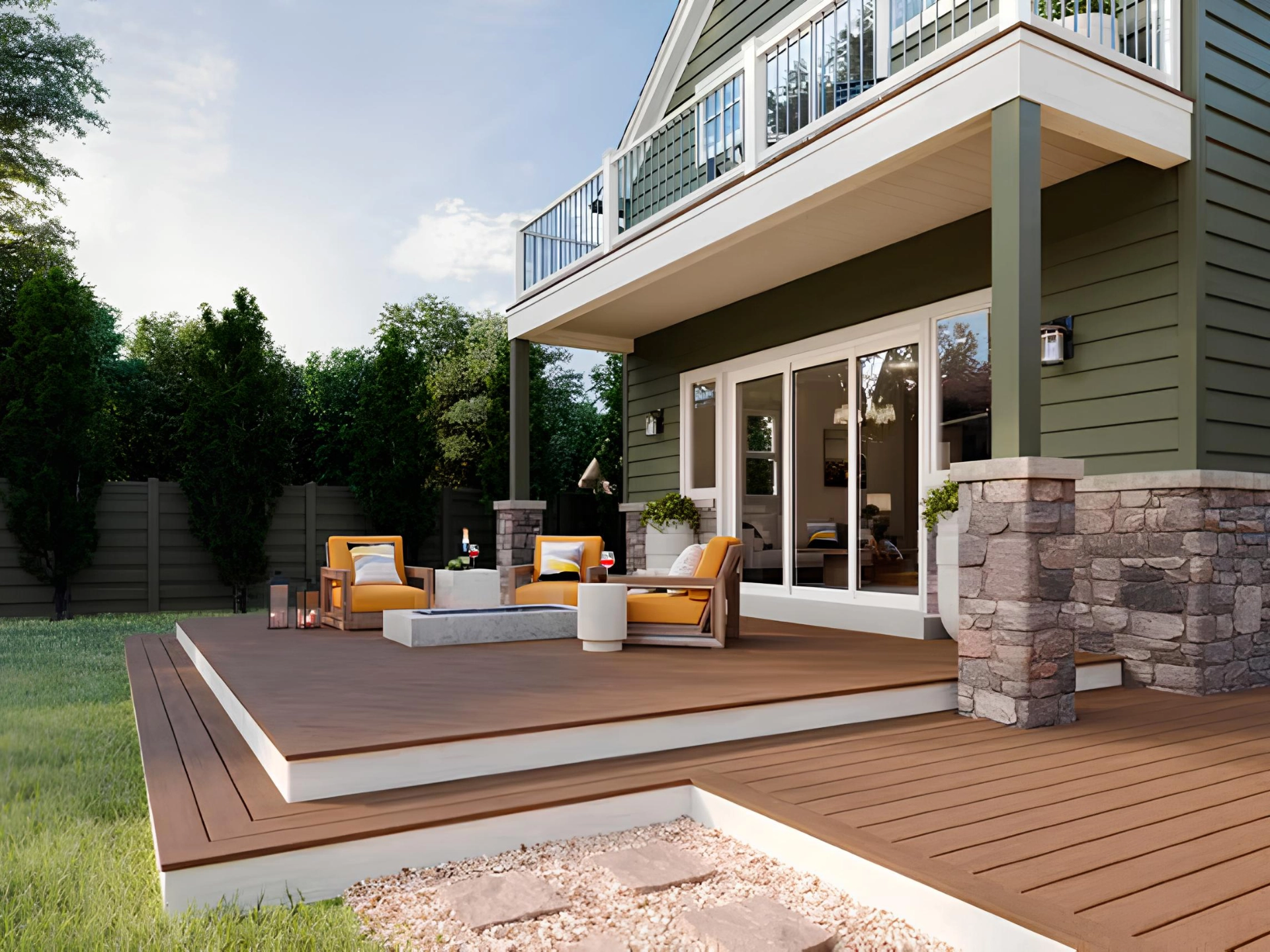modern-farmhouse-sitting-area-outdoor-firepit-with-under-deck-system-with-wire-railing